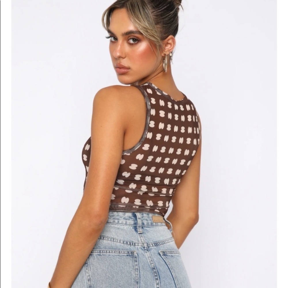 White Fox Boutique Brown and Cream Patterned Cropped Tank - Picture 2 of 7
